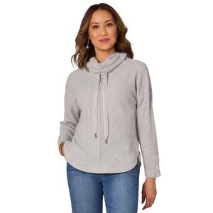 Democracy Cowl Neck Long Sleeve Light Gray Heathered Pullover Top Women Velvet M